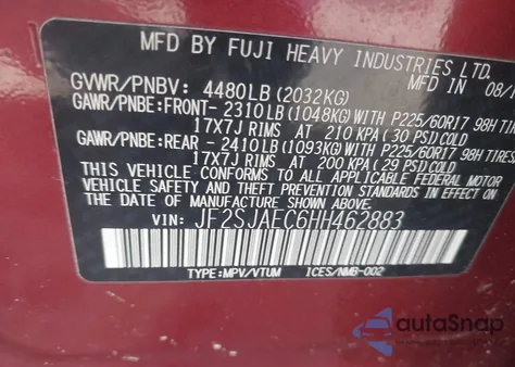 2017 Subaru Forester 2.5I Premium z USA, uszkodzony, nr VIN JF2SJAEC6HH462883